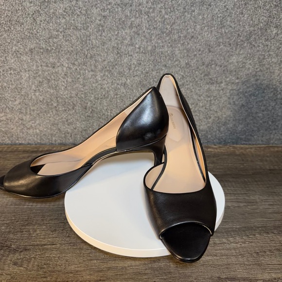 Gianni Bernini Heels Womens 8M Black Leather Peep Toe DOrsay - Picture 4 of 13